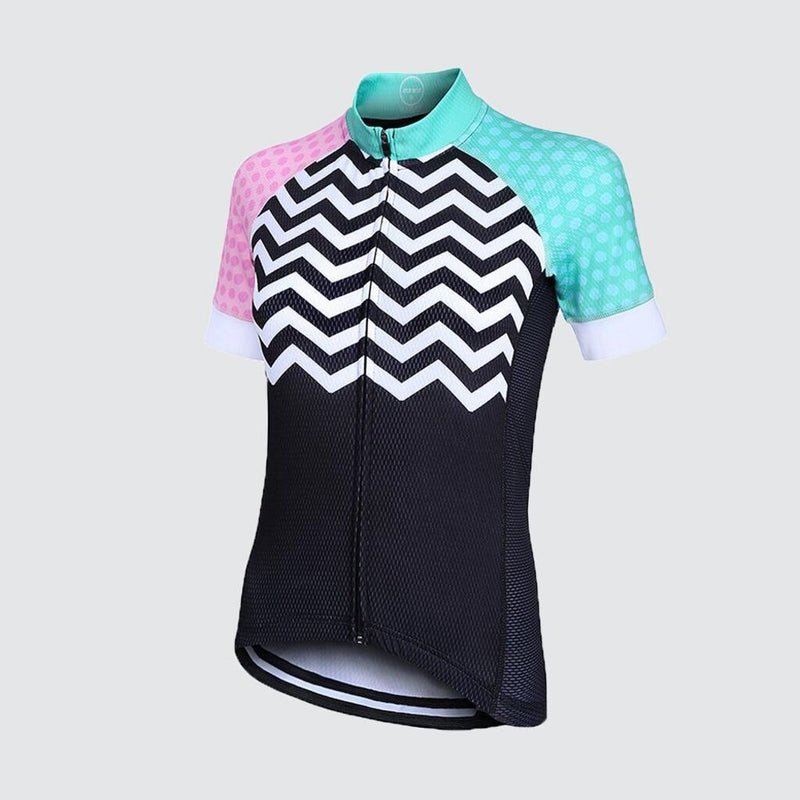 Zone3 Women's Zebra Fly Coolmax Cycle Jersey | Black/White/Pink/Mint