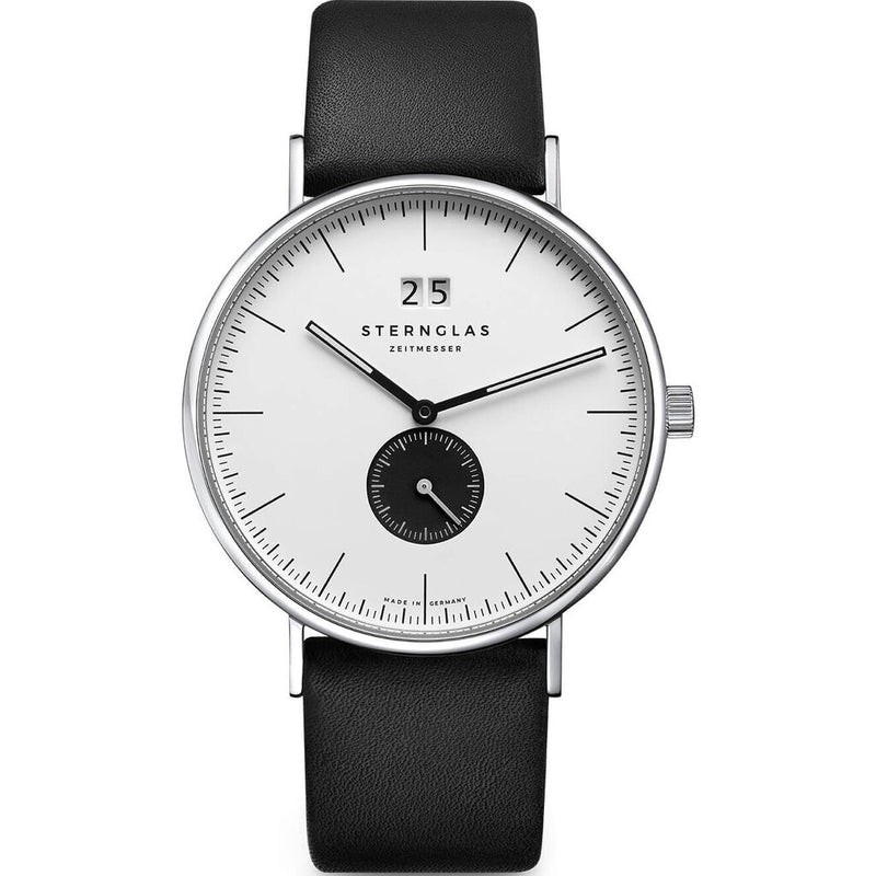 Sternglas IVO Quartz Watch Leather Strap | White-Black Silver/Premium Black