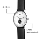 Sternglas IVO Quartz Watch Leather Strap | White-Black Silver/Premium Black