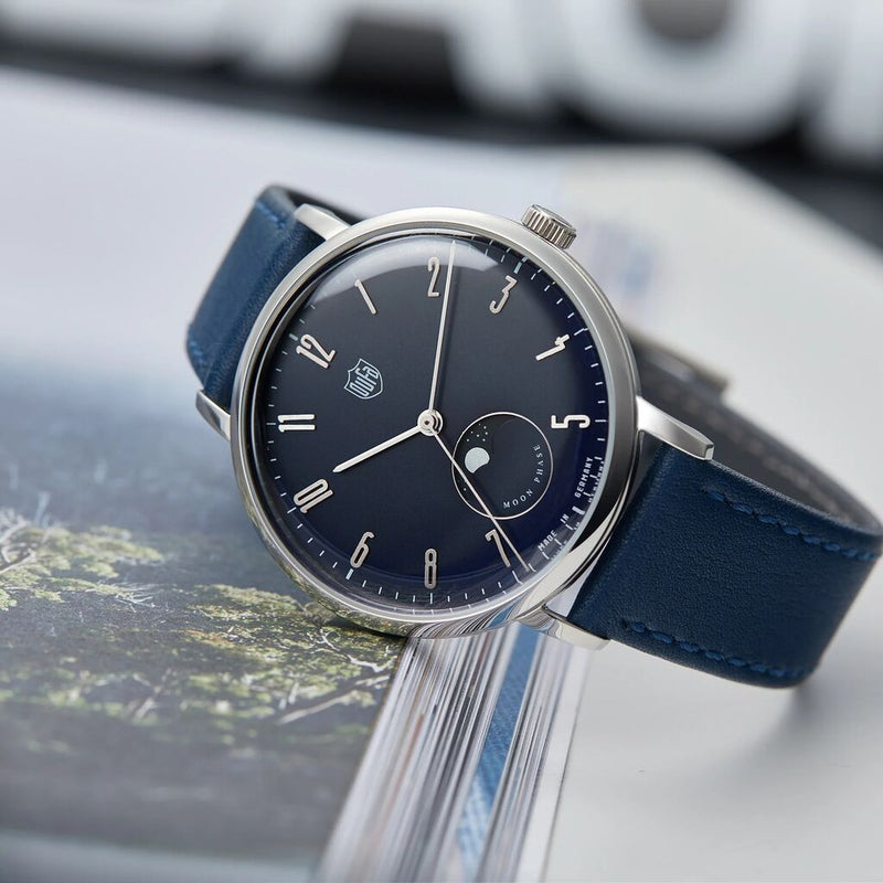 DuFa GROPIUS MONDPHASE Mondphase Watch | Stainless Steel Blue Dial Blue Band