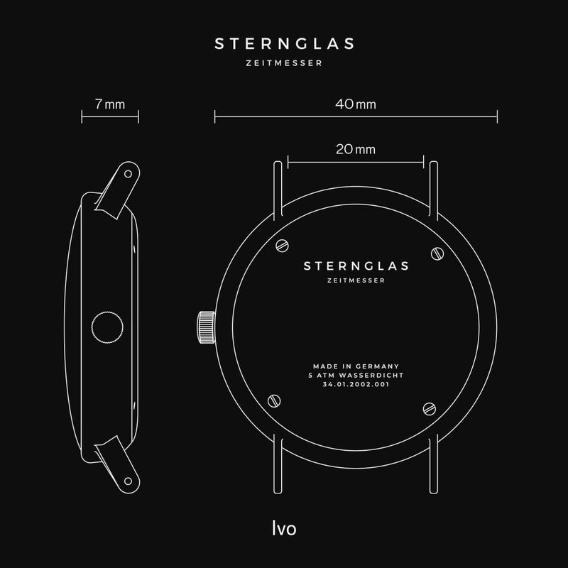 Sternglas IVO Quartz Watch Leather Strap | White-Black Silver/Premium Black