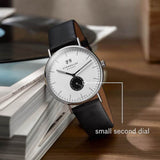 Sternglas IVO Quartz Watch Leather Strap | White-Black Silver/Premium Black