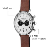 Sternglas Chrono Quartz Watch Leather Strap | White-Black Silver/Vintage Mahogany
