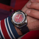 Spinnaker Fleuss Japan Automatic 3 Hands Watch | Oxblood Red / Stainless Steel / Red / Blue