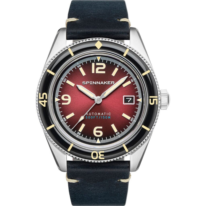 Spinnaker Fleuss Japan Automatic 3 Hands Watch | Oxblood Red / Stainless Steel / Red / Blue