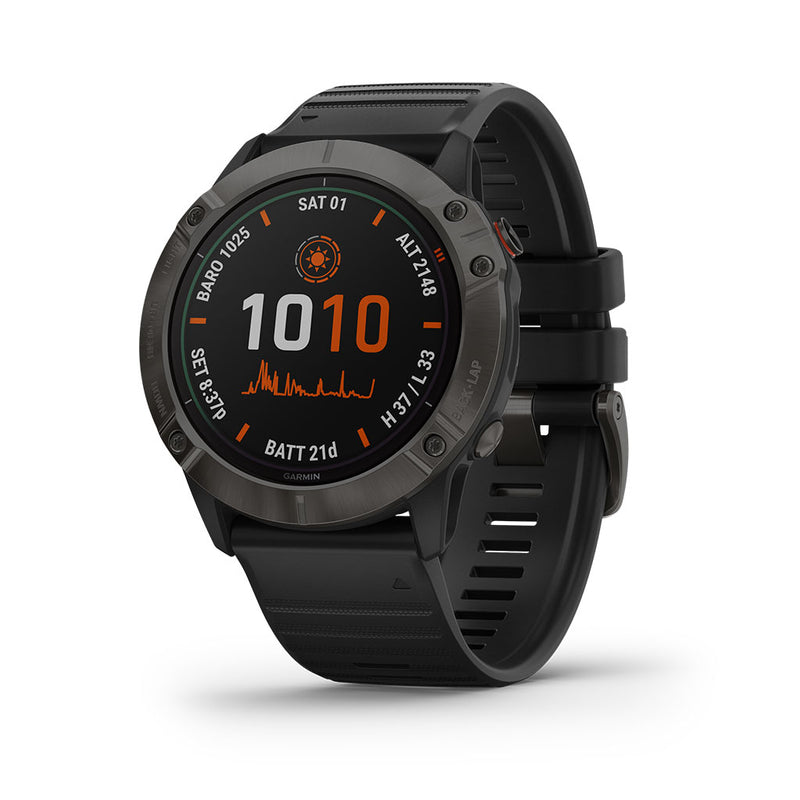Garmin Fenix 6X Pro Solar Watch Titanium Carbon Gray DLC - Black Band, 010-02157-20