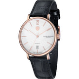 DuFa BREUER AUTOMATIC Ionic Plating 38mm Watch | Rose Gold White Dial Black Band
