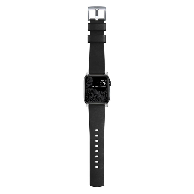 Nomad Apple Watch Active Strap 44mm/42mm | Black Leather/Silver Hardwa ...
