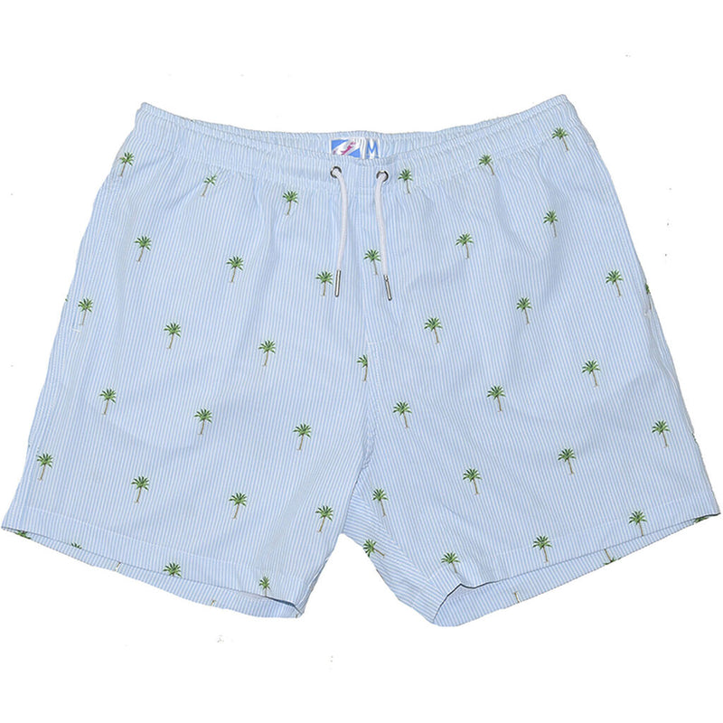 Bermies Palm Stripes Classic Swim Trunk | Light Blue