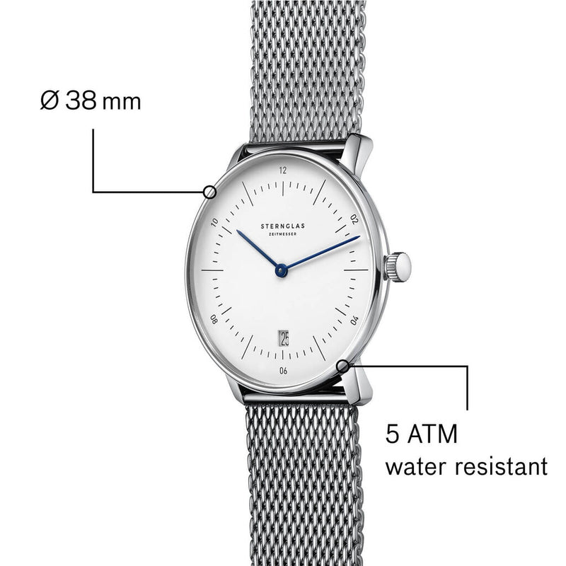 Sternglas Naos Quartz Watch Milanaise Strap | White Silver/Silver