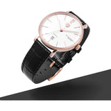 DuFa BREUER AUTOMATIC Ionic Plating 38mm Watch | Rose Gold White Dial Black Band