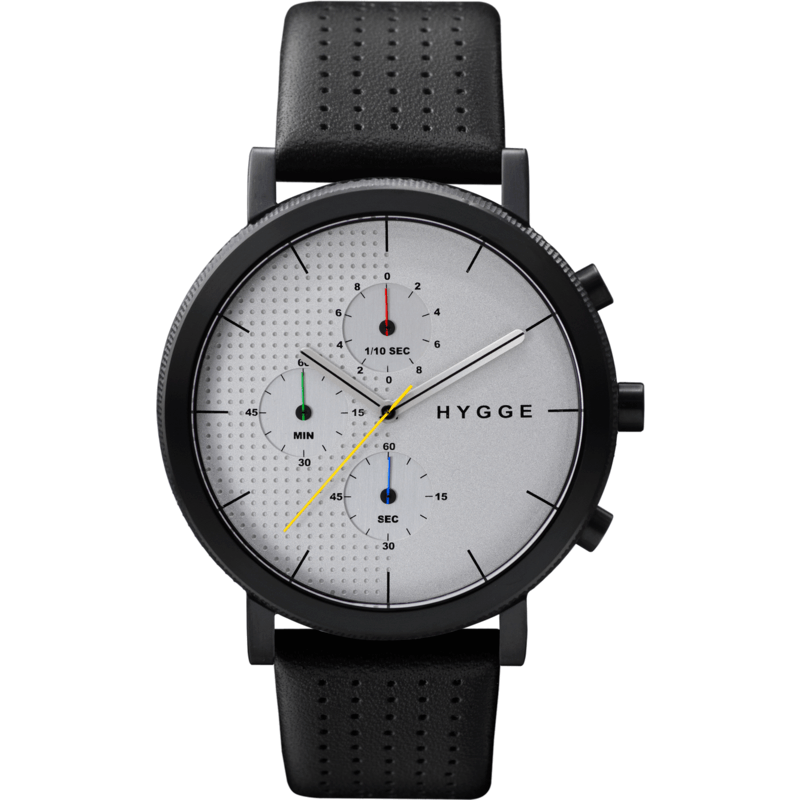 Hygge 2204 Series Black/Silver Watch | Leather