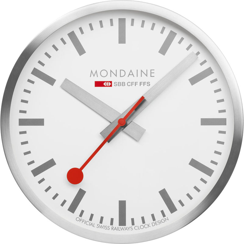 Mondaine Official Swiss Railways Clock 400 mm | Aluminum Brushed/White Dial