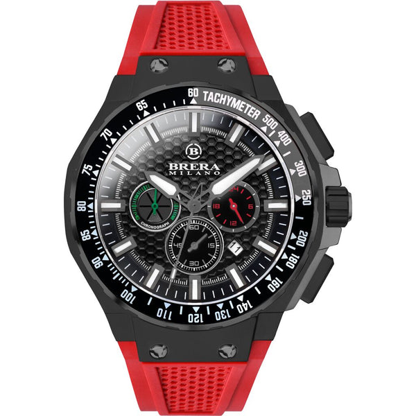 Brera Milano Granturismo Gt2 Chronograph Quartz Watch | Stainless Steel/IP Black/Red Strap