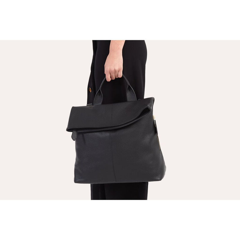 Kiko Leather Fold N Go Backpack | Black