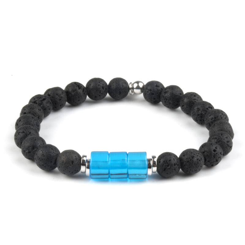Tateossian Black Lava Beads Bracelet | Blue Crystal/Silver Spacer Discs