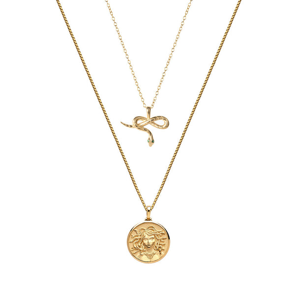 Awe Inspired Medusa Plus Snake Charm Necklace Set | Standard Chain