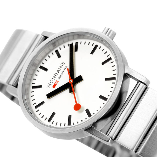 Mondaine Classic Official Swiss Railways Watch | Stainless Steel Brushed/White Dial/Metal Bracelet