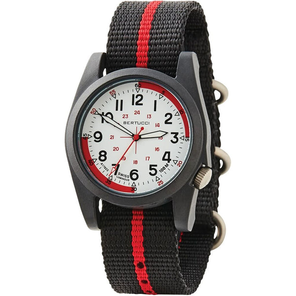 Bertucci A-3P Optic White Watch | Optic White Dial with Black Case | Red Line