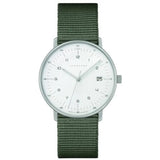 Junghans Max Bill Damen Automatic Mens Wrist Watch - 38mm Analog Watch Arabic and Baton Indices with Luminous Dots and Water Resistance, Olive Green Textile Strap 