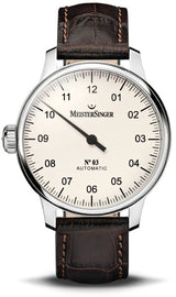 MeisterSinger N°03 Watch | 43mm White-Gold Dial/ Crock Print Cognac