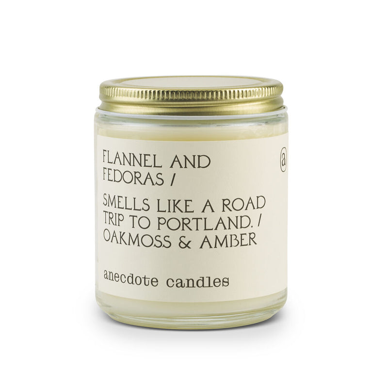 Anecdote Candles Glass Jar Candle | Flannel & Fedoras