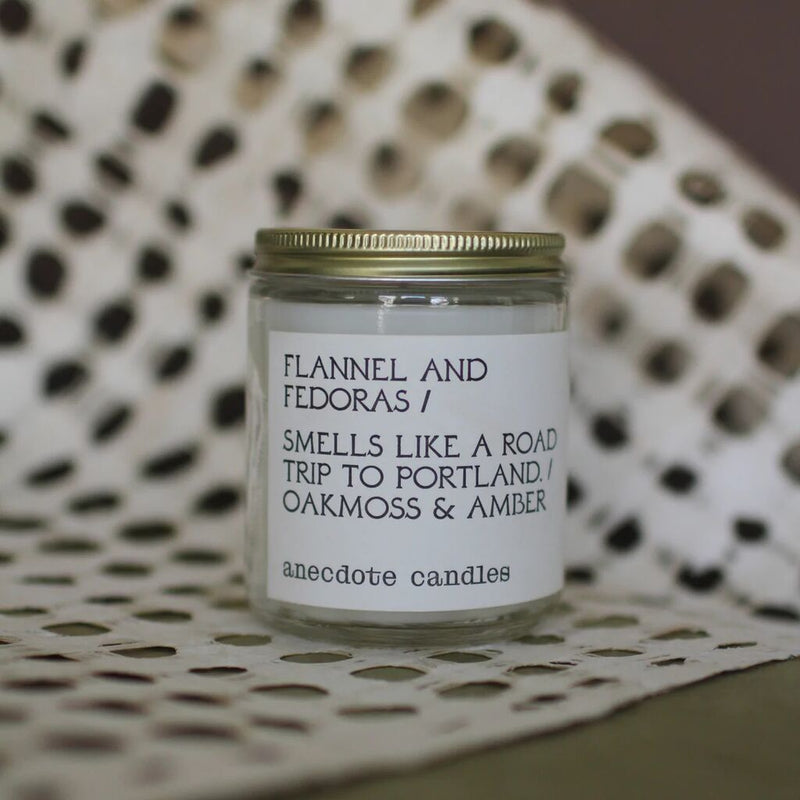 Anecdote Candles Glass Jar Candle | Flannel & Fedoras