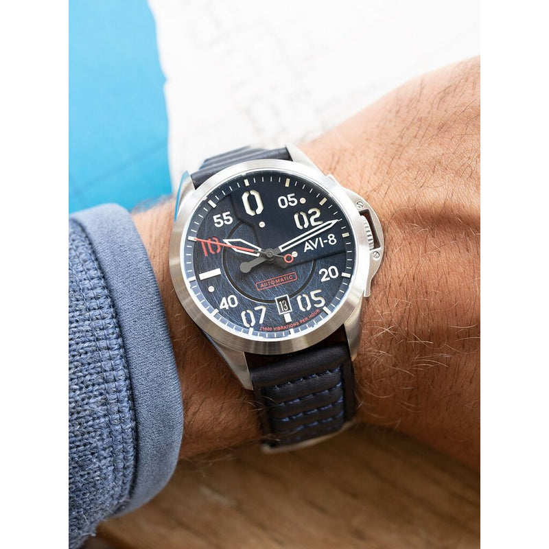 AVI-8 P-51 Mustang Hitchcock AV-4086-02 Cooperstown Japanese Automatic Watch | Stainless Steel/Blue