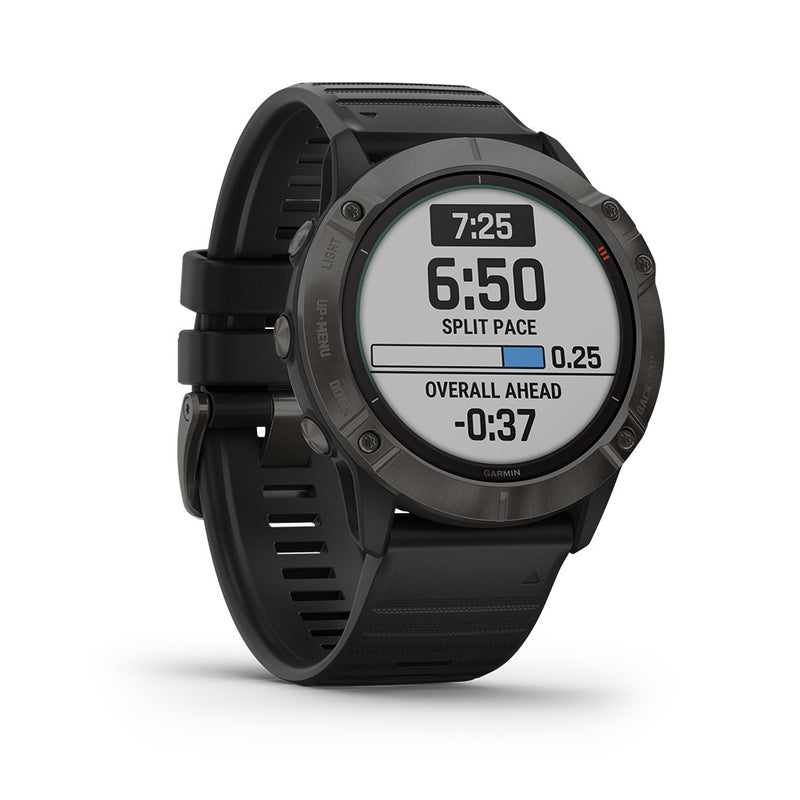 Garmin Fenix 6X Pro Solar Watch Titanium Carbon Gray DLC - Black Band, 010-02157-20