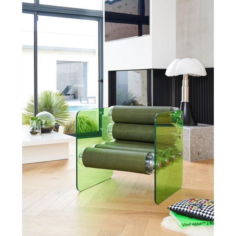 Mojow Model MW 01 Armchair with Coloured Safety Glass 244 Green with Soshagro Cover Green Black