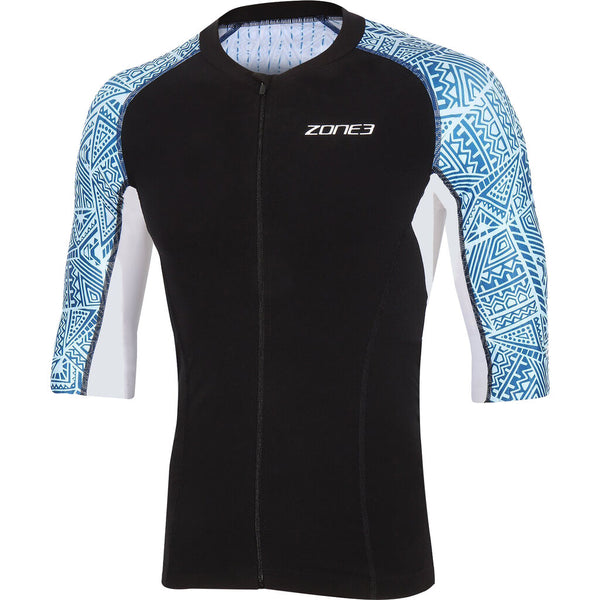 Zone3 Men's Lava Long Distance Short Sleeve Tri Top | Black/White/Red