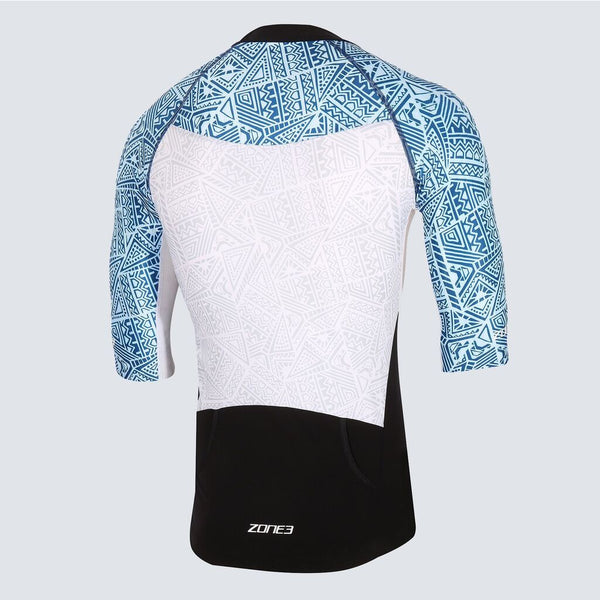 Zone3 Men's Lava Long Distance Short Sleeve Tri Top | Black/White/Red