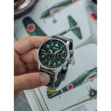 AVI-8 Hawker Hurricane AV-4088-02 Carey Dual Time Merville Japanese Quartz Watch | Stainless Steel/Dark Brown/Green