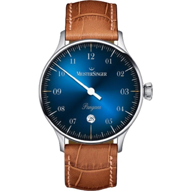 MeisterSinger Pangaea Date Watch | Gradient Blue Dial / Croco Print Calf Leather Cognac