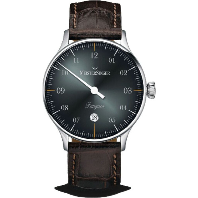 MeisterSinger Pangaea Date Watch | Gradient Anthracite Dial / Croco Print Calf Leather Brown