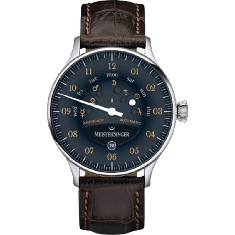 MeisterSinger Astroscope Watch | Black w/ Old Radium accent Dial / Croco Print Calf Leather Brown