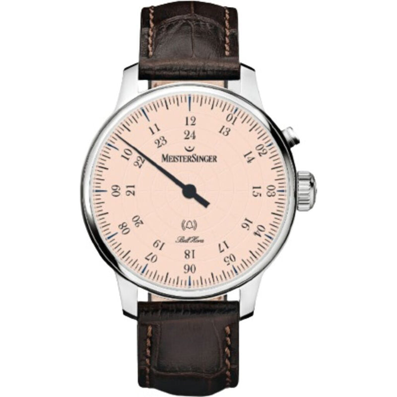 MeisterSinger Bell Hora Watch | Natural Ivory Dial / Croco Print Calf Leather Brown