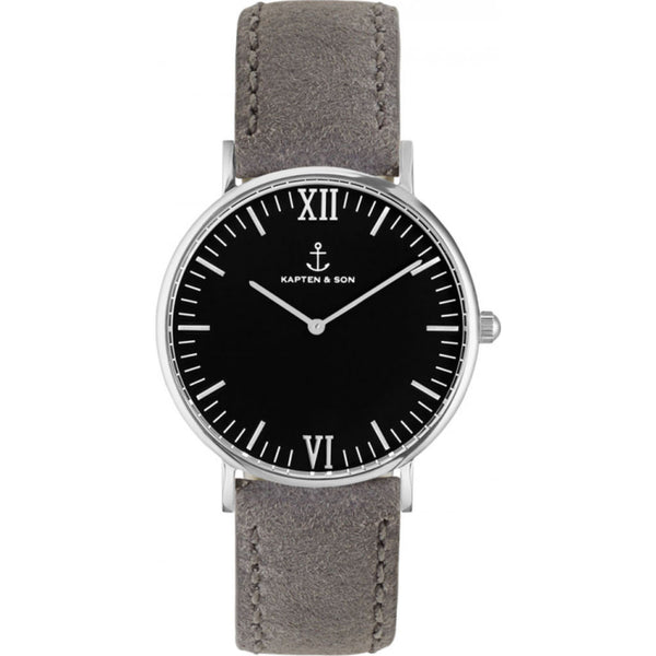 Kapten & Son Campus Grey Vintage Leather Watch | Black