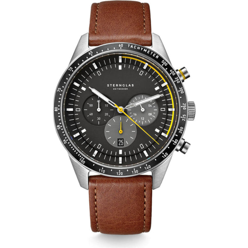 Sternglas Tachymeter Quartz Watch | Black Dial / Modena Brown Strap