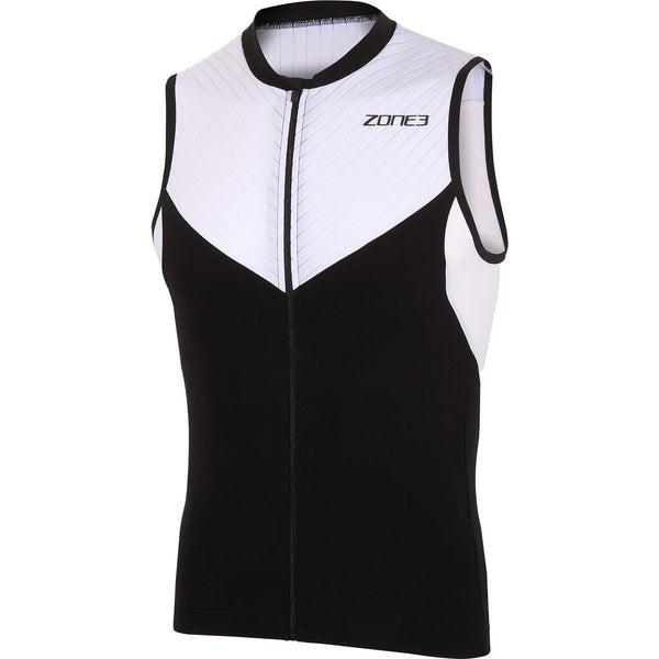 Zone3 Men's Lava Long Distance Tri Sleeveless Top | Black/Red/White