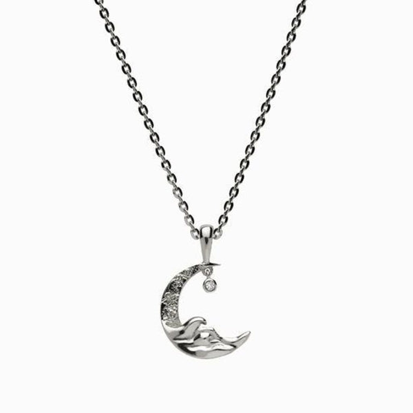 Awe Inspired Moon Wave Charm Necklace | Standard Cable Chain