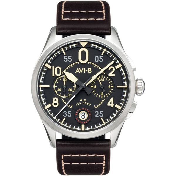 AVI-8 Spitfire AV-4089-01 Lock Midnight Oak Japanese Meca-Quartz Chronograph Watch | Stainless Steel/Brown/Black