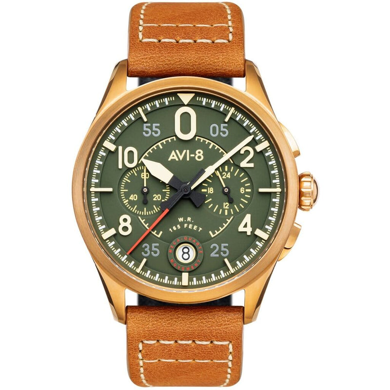 AVI-8 Spitfire AV-4089-02 Lock Bronze Green Japanese Meca-Quartz Chronograph Watch | Stainless Steel/Tan/Green