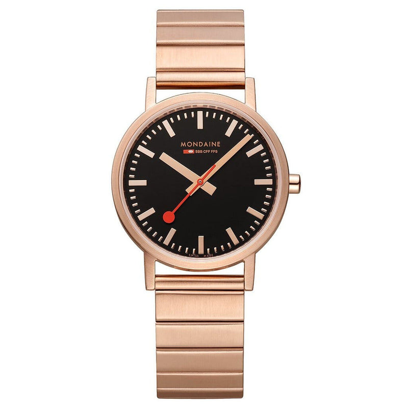 Mondaine Classic Watch | St. Steel Brushed IP Rose Gold Plated / Black