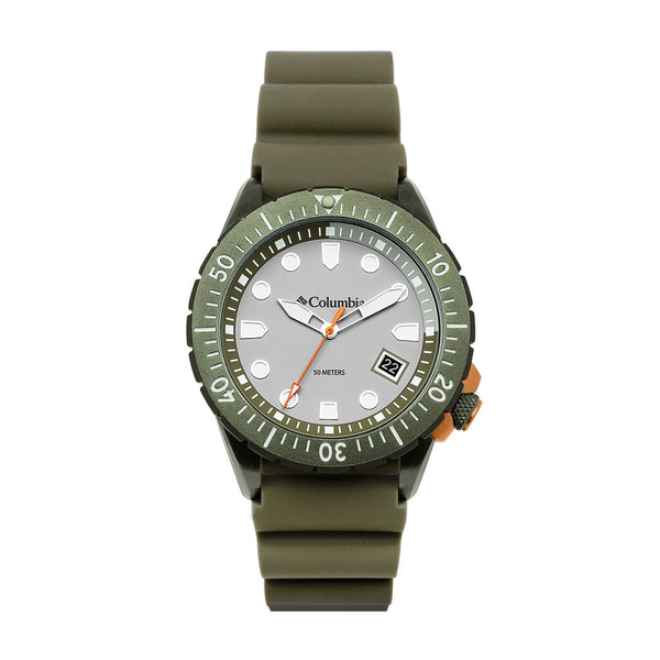 Columbia Pacific Outlander Grey 3-Hand Date Men's Lifestyle Analog Watch | Olive Silicone