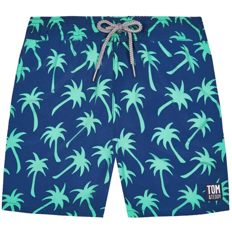 Tom & Teddy Father Son Swimming Trunks | Navy & Spring Green Palms