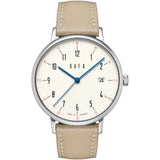 DuFa BREUER AUTOMATIC 38mm Watch | Stainless Steel White Dial Beige Band