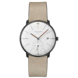 Junghans Max Bill Mega Kleine Sekunde Automatic Mens Wrist Watch - 38mm Edition Set 60 Analog Watch with Luminous Substance and Water Resistance, Light Grey Leather Strap