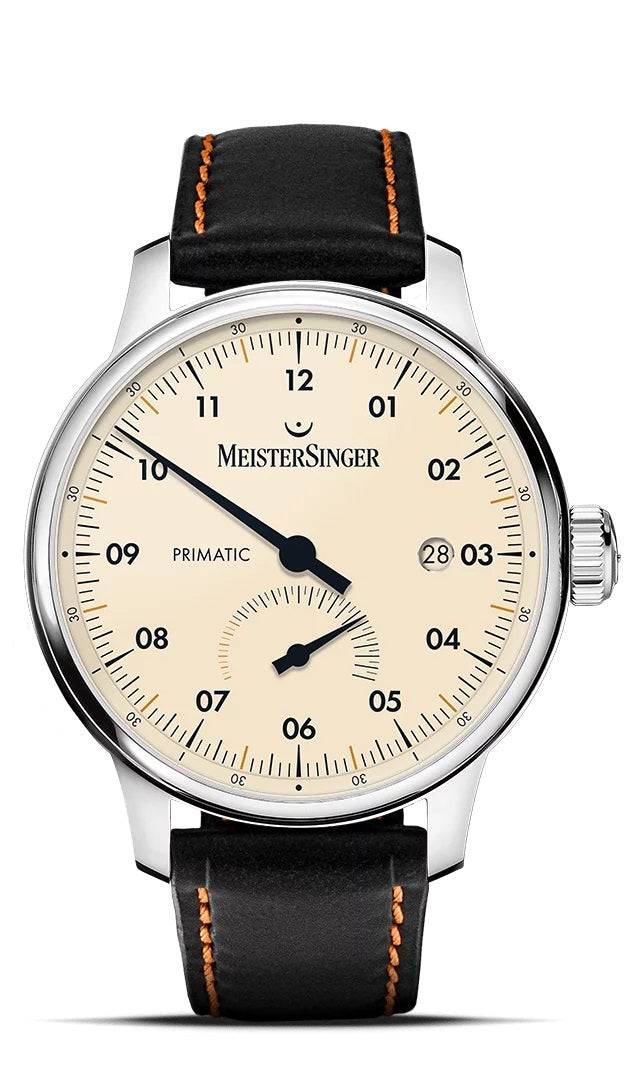 MeisterSinger Primatic 41.5mm Watch | Vegan Black Cognac Stitching