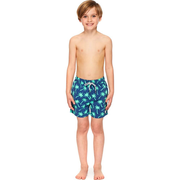 Tom & Teddy Father Son Swimming Trunks | Navy & Spring Green Palms